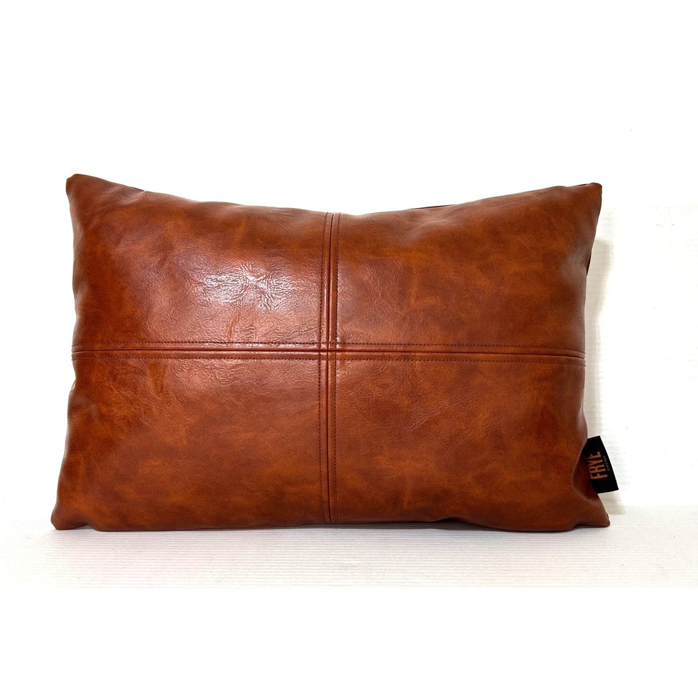 Frye Pillow Brown Faux Leather  14" x 20" Rectangular Lumbar EUC